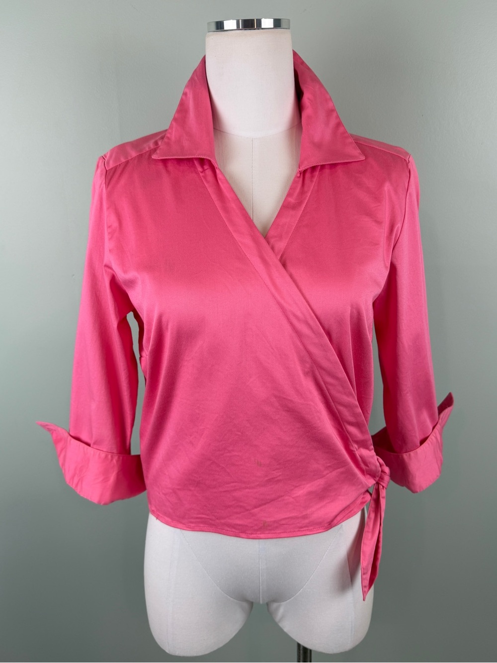 Charter club Pink Collared Wrap Blouse with Tie Detail Preppy Classic size 8